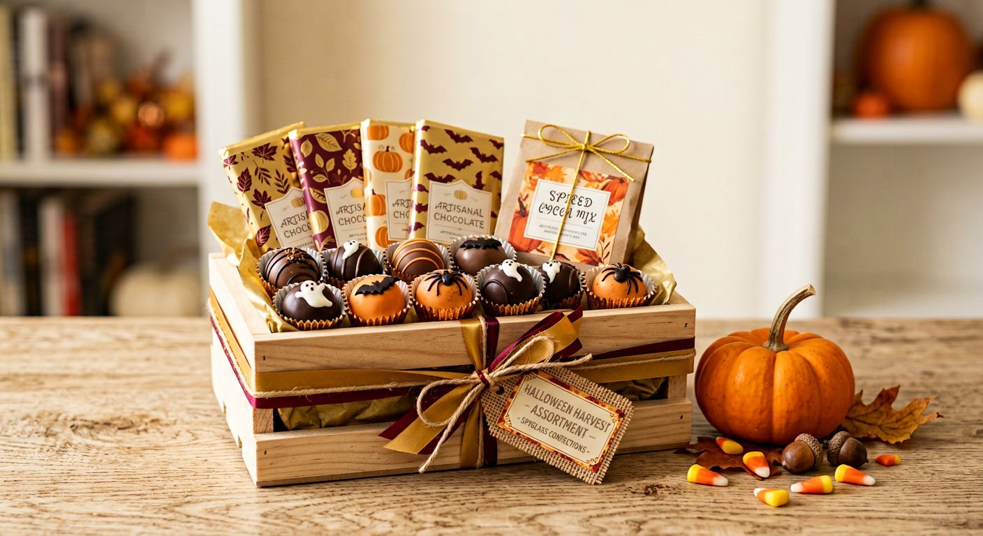 Wooden crate of assorted chocolates